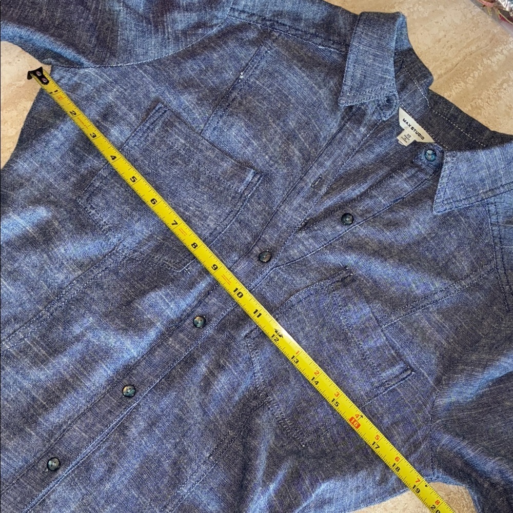 Max Studio Dress Women's XS, Button-down, flare skirt, linen-look chambray. EUC - Picture 12 of 16